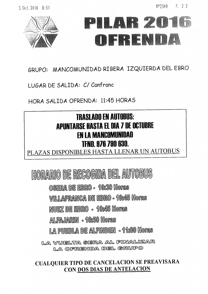 AUTOBÚS OFRENDA DEL PILAR 2016